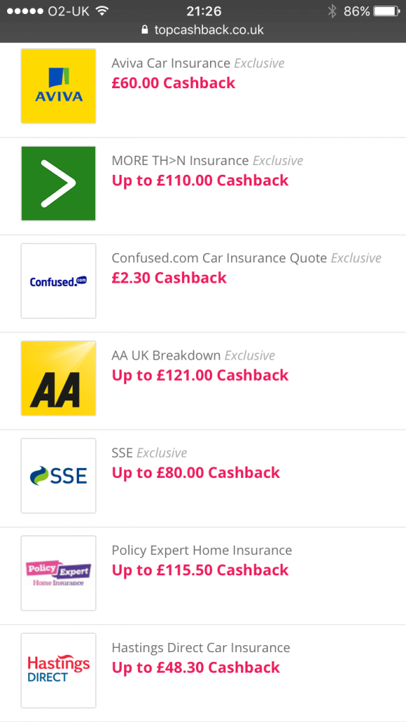 cashback rates from TCB