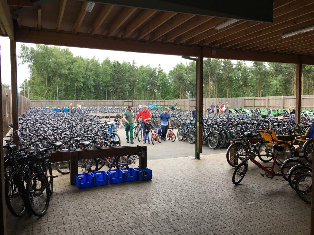 Center Parcs bike hire - Rows and rows of bikes at Center Parcs Woburn Forest for hire