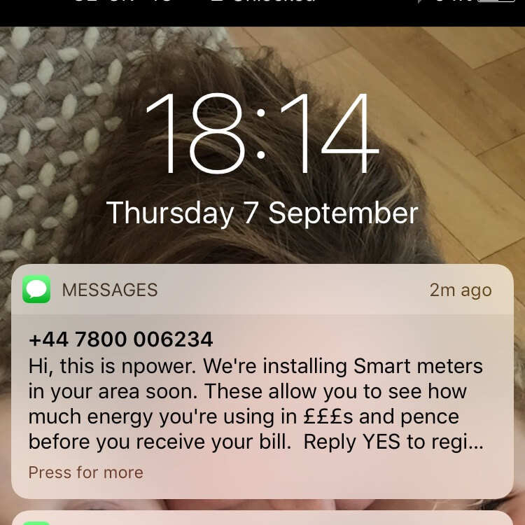 text informing me of roll out of smart meter installation