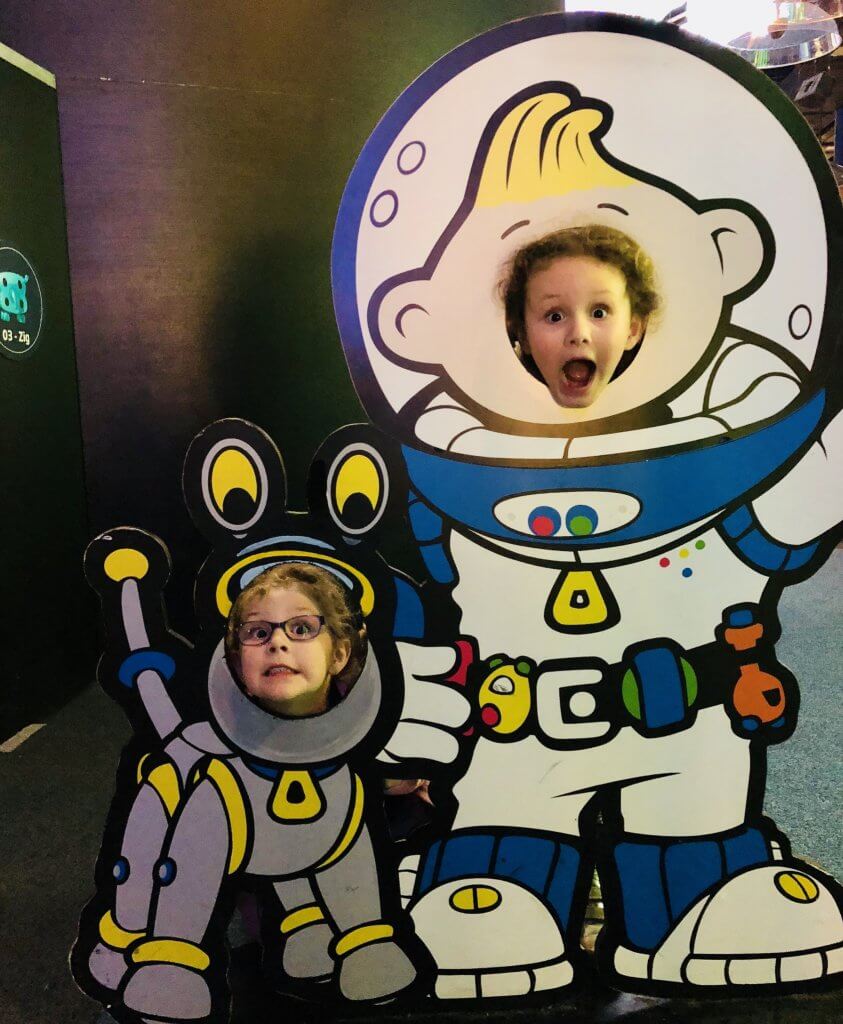 Kids playing at astronauts at National Space Centre