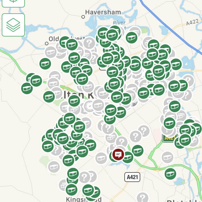 Geocache map local to Milton Keynes - free half-term activities