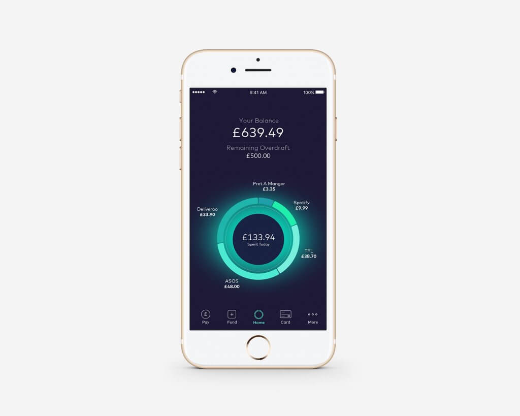 Starling Bank smartphone bank app with real time data